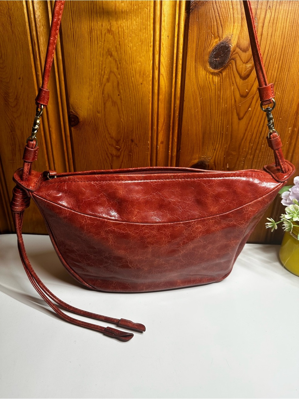 Anthropologie Deep Red Leather Crossbody Bag